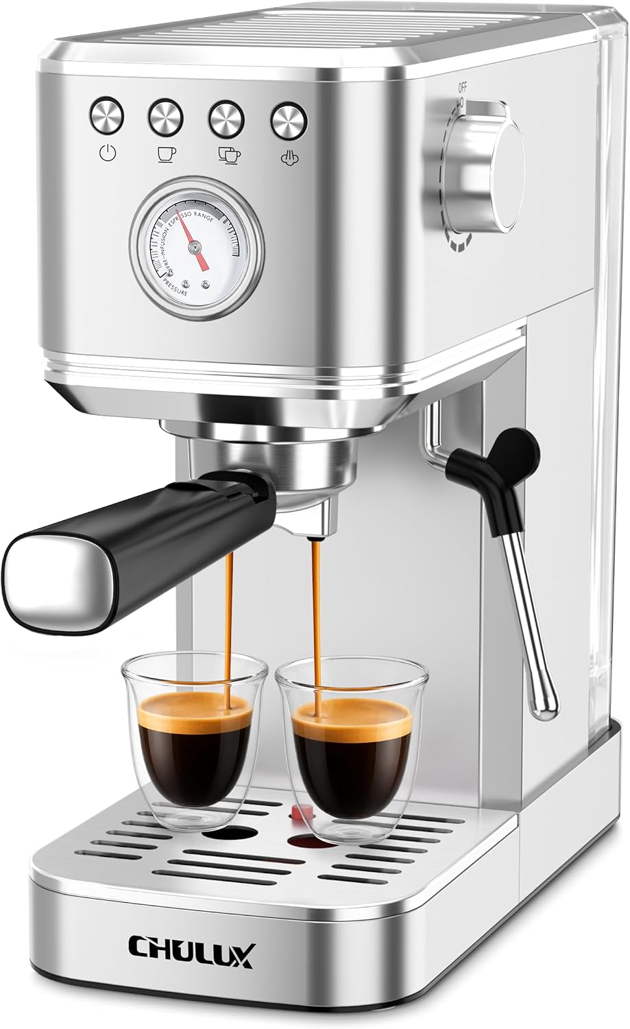 CHULUX Slim Espresso Machine with Milk Frother, 20 Bar Professional Italian Pump Espresso Coffee Machine for Home Cappuccino & Latte Maker, Stainless Steel, Silver