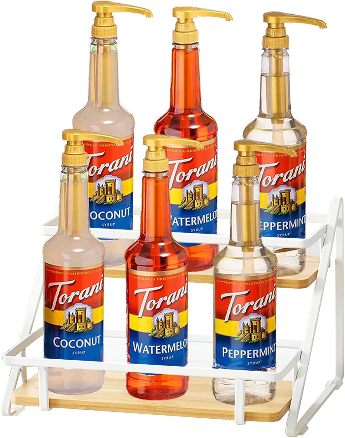 Coffee Syrup Rack Organizer,6 Bottles Syrups Holder Stand for Coffees Bar,2-Tier Syrup Storage Shelves for Coffee Station,Kitchen Spice Rack Wine Rack for Wine Dressing