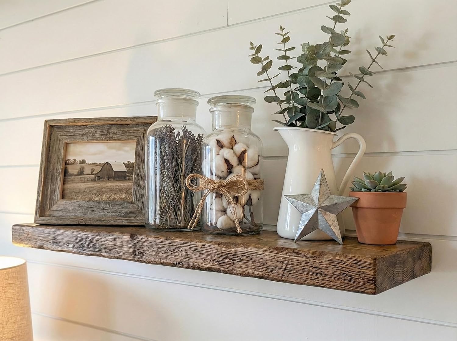 Rustic Floating Shelves for Wall – Solid Wood Oak Floating Shelf, Thick Wood Wall Shelves with Hidden Bracket, Easy Install, Made in USA (24×6)