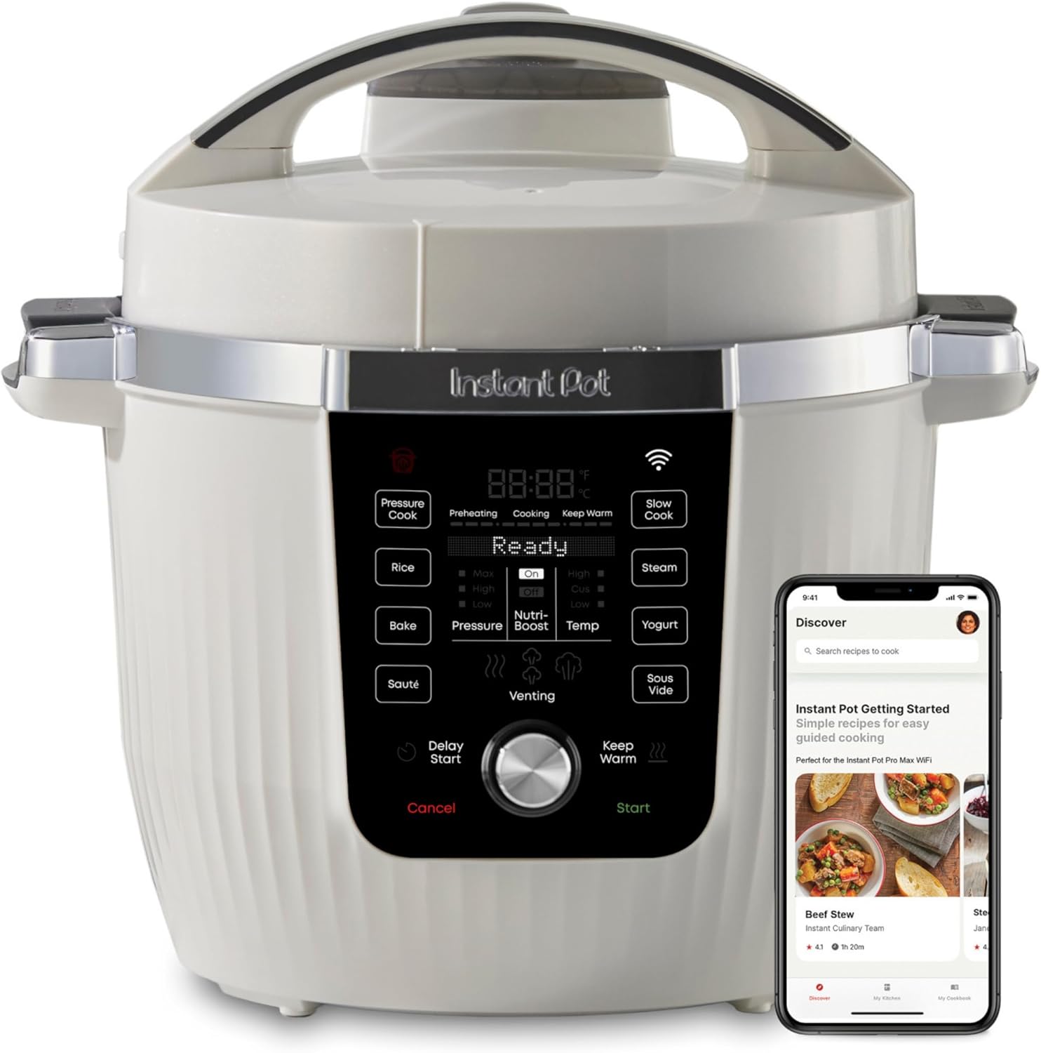 Instant Pot PRO Max Wi-Fi Smart 10-in-1 Pressure Cooker, Steamer, Saute, Warmer, Rice Cooker, Yogurt Maker, Sous Vide, Baker, NutriBoost – Includes App with 2000+ Recipes – 6 Quart