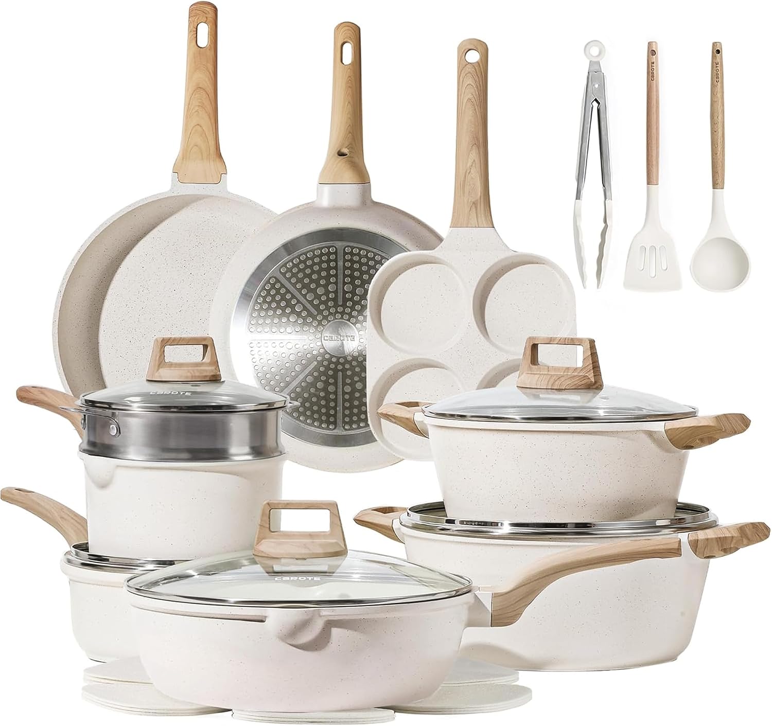 CAROTE 21pcs Pots and Pans Set, Nonstick Cookware Sets, Induction Cookware Kitchen Set Non Stick Cooking Set w/Frying Pans & Saucepans (PFOS, PFOA Free)