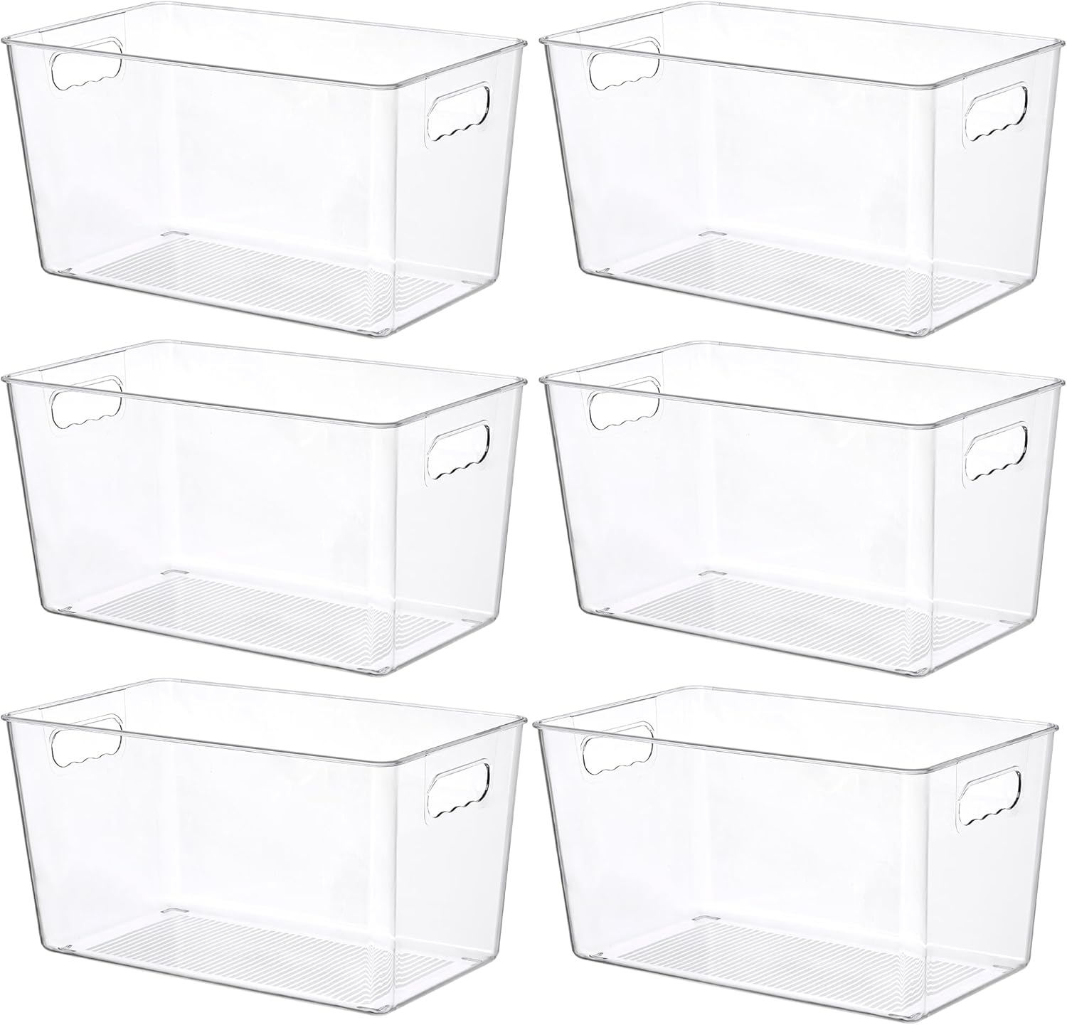 Vtopmart 6 Pack Clear Plastic Storage Bins, Pantry Organizer Containers with Handle for Refrigerator, Fridge, Cabinet, Kitchen, Countertops, Cupboard, Home Organization and Storage, XL
