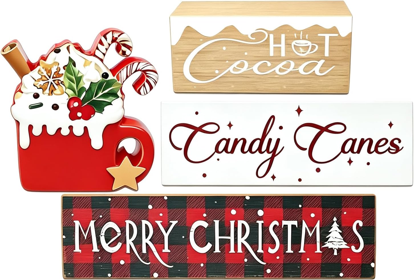 4 Pcs Christmas Tiered Tray Decoration Set, Funny Farmhouse Tabletop Decor for Christmas Decoration, Tabletop Coffee Bar, Kitchen and Party Decor
