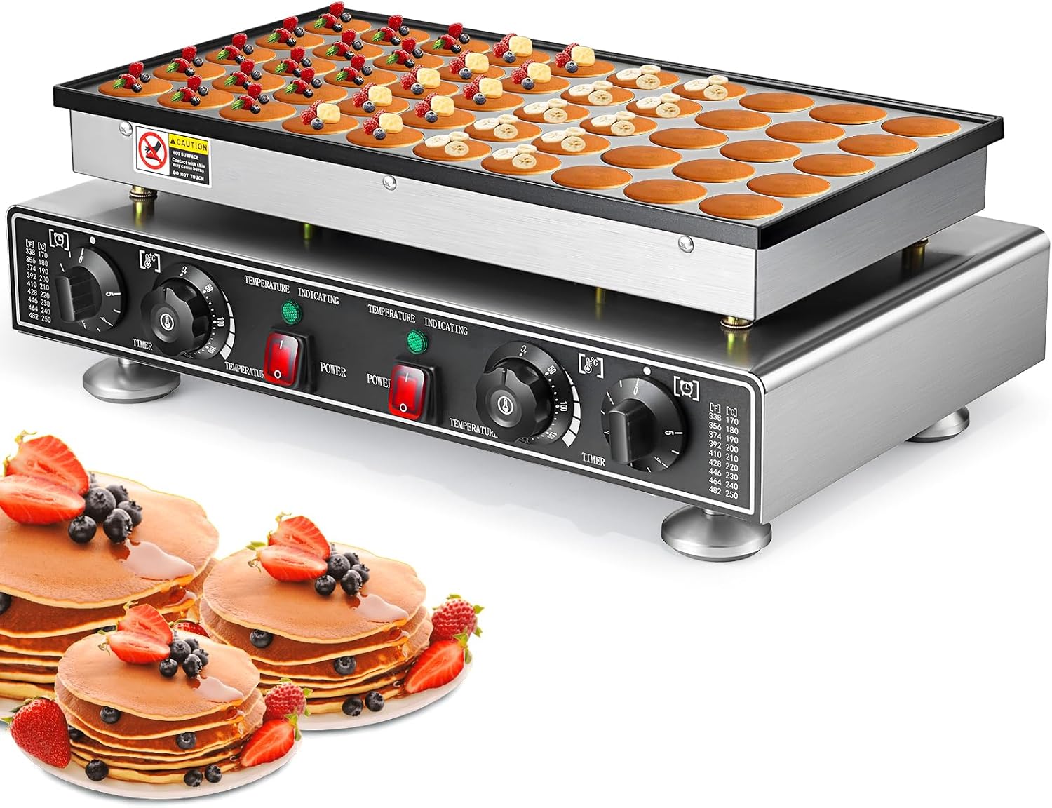 Leomru 110V Mini Pancake Baker 1800W, 50PCS Commercial Pancakes Maker Machine, 1.8 Inches Electric Muffin Waffle Maker Machine Dutch Poffertjes Grill For Home Kitchen Restaurant Snack Dessert