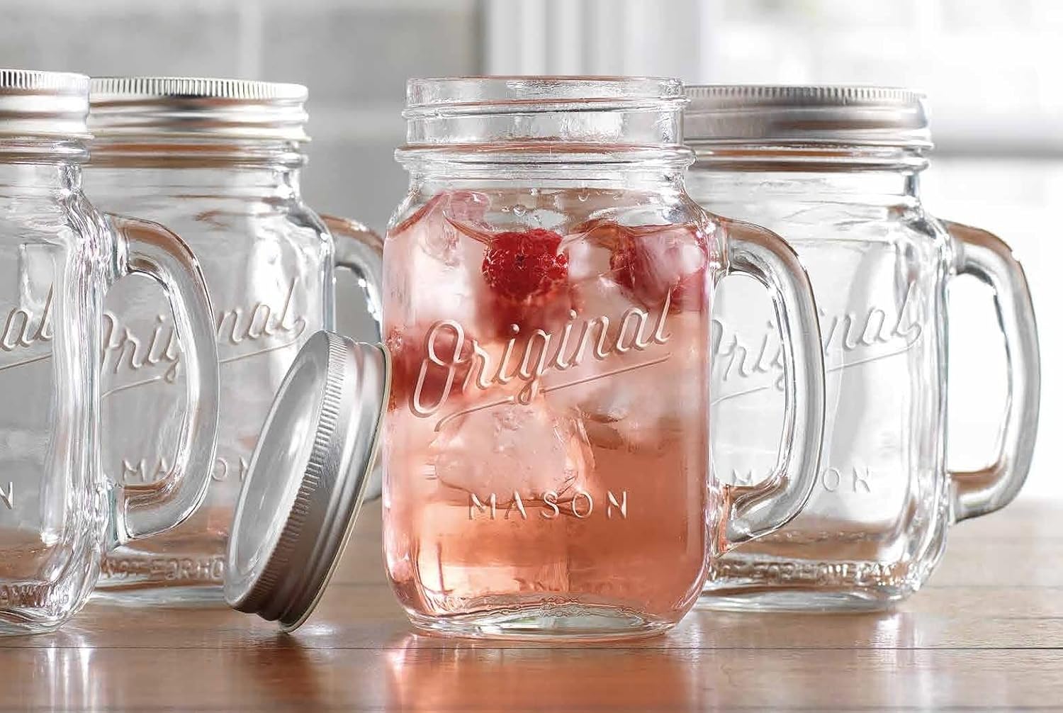 Glaver’s Mason Jar 16 Oz. Glass Mugs with Handle and Lid Set Of 4 – Home Essentials & Beyond – Old Fashioned Drinking Glass Bottles Original Mason Jar Pint Sized Cup Set.
