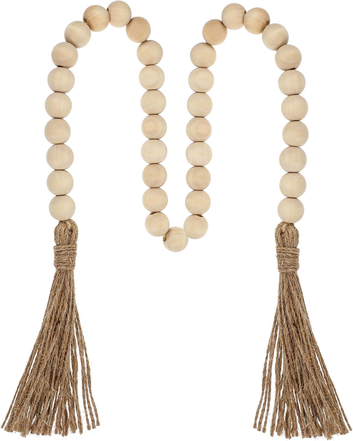 34in Farmhouse Wood Beads Garland with Tassels, Decorative Bead Home Decor Wooden Beads Garland Country Room Hanging for Wood Entryway Table, Shelf, Tray, Curtain Decor (Beige)