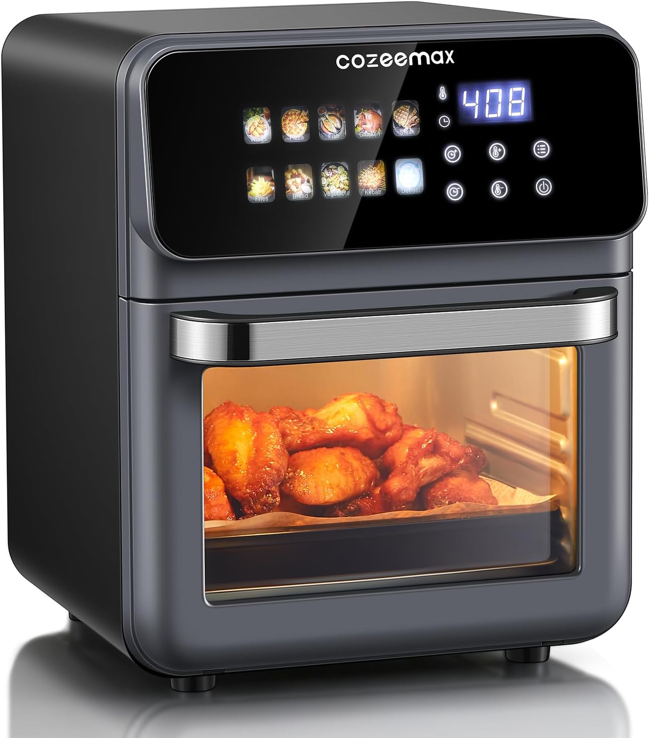 Air Fryer Oven, 10.6 QT Countertop Air Fryer with LED Touchscreen, 10 Preset Menus, Viewing Window, Adjustable 180-400°F Temp & 1-60 Min Timer, Black Stainless Steel
