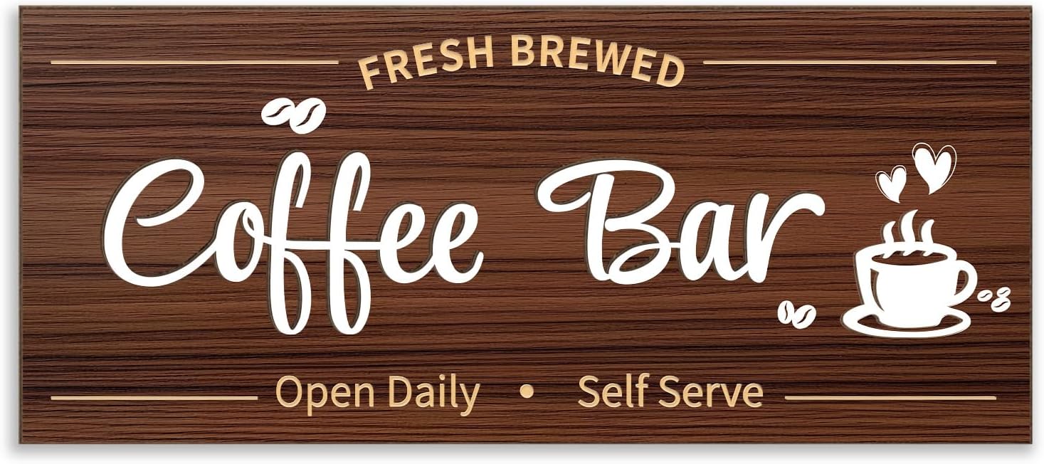 Uflashmi Coffee Bar Sign Wall Decor, Coffee Signs for Cafe Station Bar Kitchen Decorations, Cafe Station Accessories Decor Wall Art, Brown