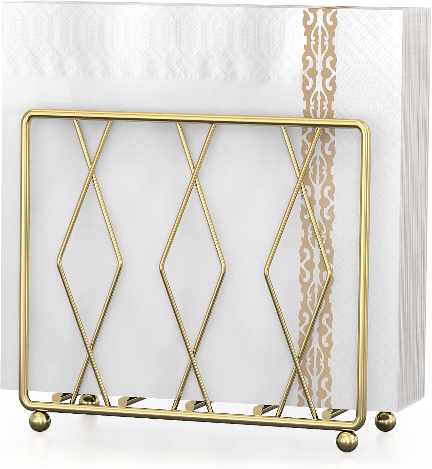 Gold Napkin Holder for Table | Small Upright Metal Paper Napkin Holder for Kitchen Countertop, Dining Table, Coffee Bar, Restaurant and RV Decor（Small, Gold)