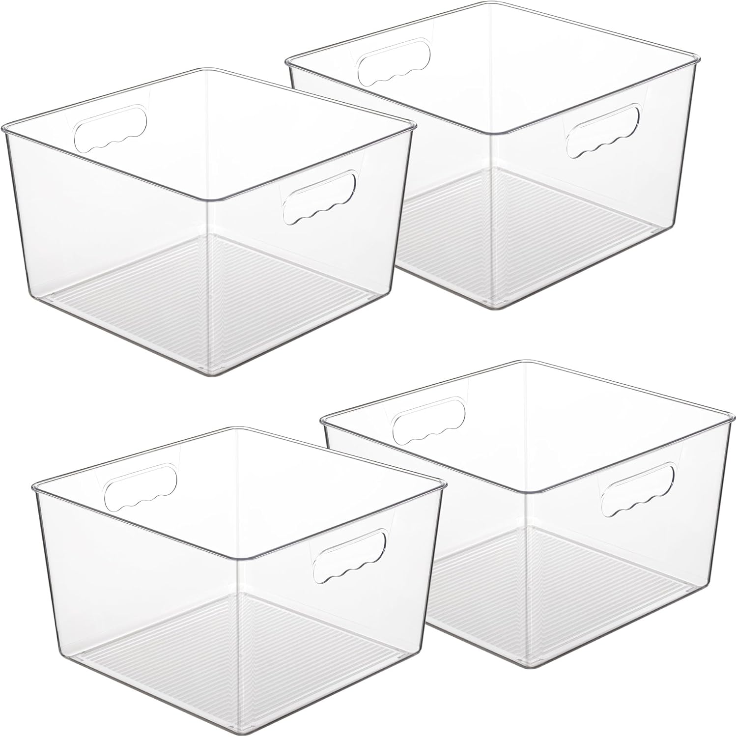 Vtopmart 4 Pack Extra Large Clear Plastic Storage Bins,11×11 Cube Acrylic Organizer Square Containers with Handle for Pantry,Closet,LaundryRoom,Kitchen,Bathroom,UnderSink Organization