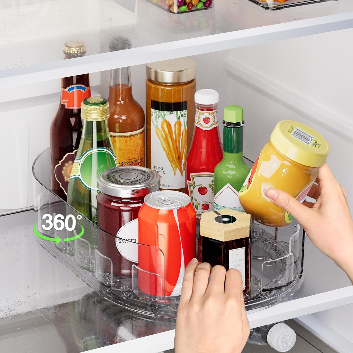 Lazy Susan Organizer for Refrigerator, 13.5” x 8.5” Clear Rectangular Turntable Fridge Organizer for Condiments in Refrigerator, Cabinet, Pantry, or Kitchen Countertop (1 Pack)
