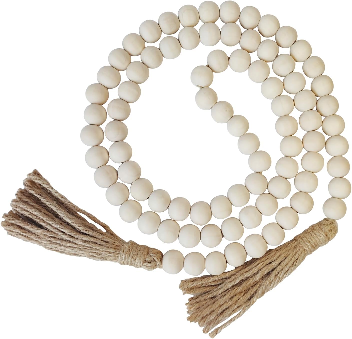 Boho Decor Wood Beads Garland Farmhouse Wall Hanging Decorations Natural Wooden Bead Tassel Decorative for Coffee Table Christmas and Prayer (Nature, 58″)