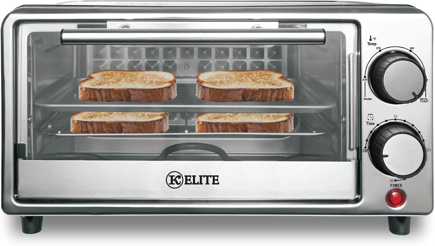 Kitchen Elite Toaster Oven, Compact Countertop Appliance with Bake Tray, Wire Rack, Adjustable Timer, and Temperature Control, Black