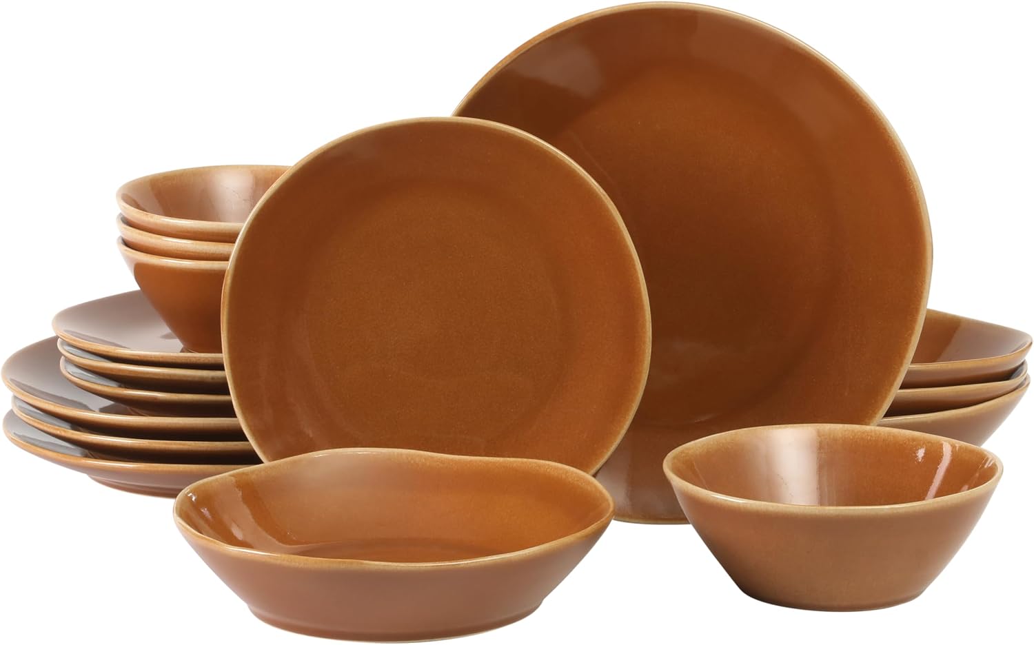 Bloomhouse – Two Time Oprah’s Favorite Things Winner – Montecito Breeze 16 Piece (Service for 4) Double Plates and Bowls Stoneware Reactive Glaze Dinnerware Set – Terracotta Canyon