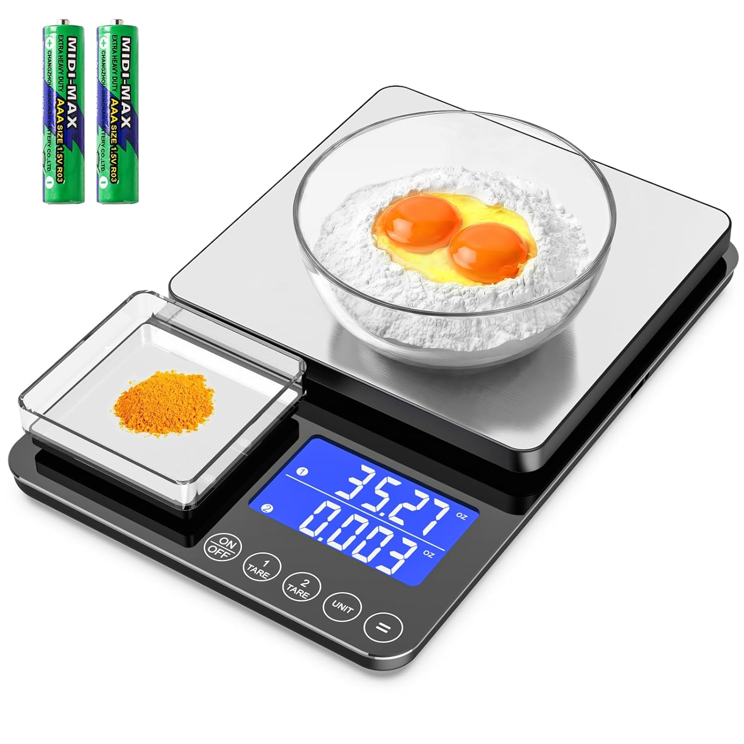 KKZ 0.001oz/33lb Kitchen Scale, Dual Platform Food Scale Grams and Ounces for Weight Loss Baking Cooking Meal Prep Sourdough Bread, Stainless Steel