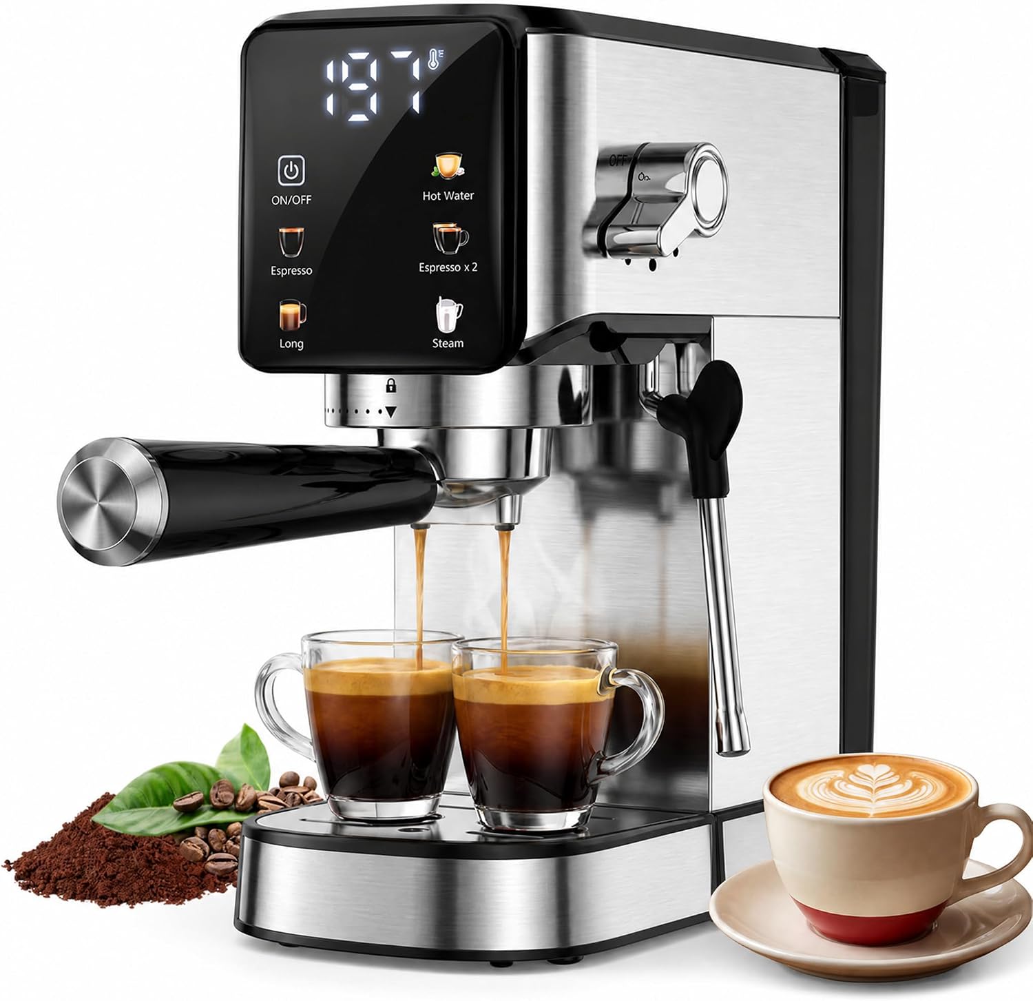 Espresso Machine 20 Bar, 1350W Expresso Coffee Machines with Milk Frother,Stainless Steel Espresso Maker with 39oz Removable Water Tank for Cappuccino, Latte(Silver)