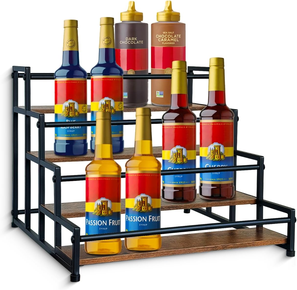 4-Tier Coffee Syrup Organizer 20 Bottles Syrup Rack for Coffee Bar Organizer, Coffee Syrup Stand Holder