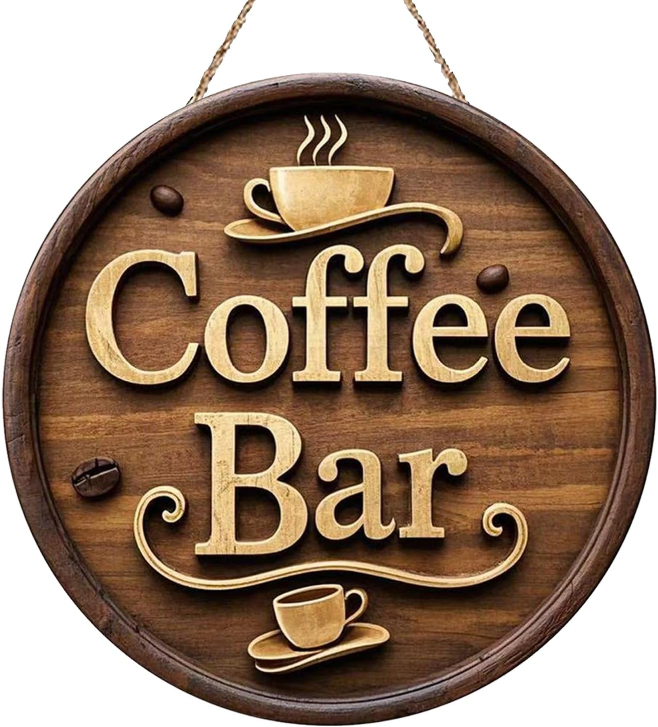 Wooden Coffee Bar Sign Decor – Vintage Wall Decor & Coffees Station Accessories for Kitchen, Home, Office, Cafe – Housewarming Gift (Coffee Bar Sign)