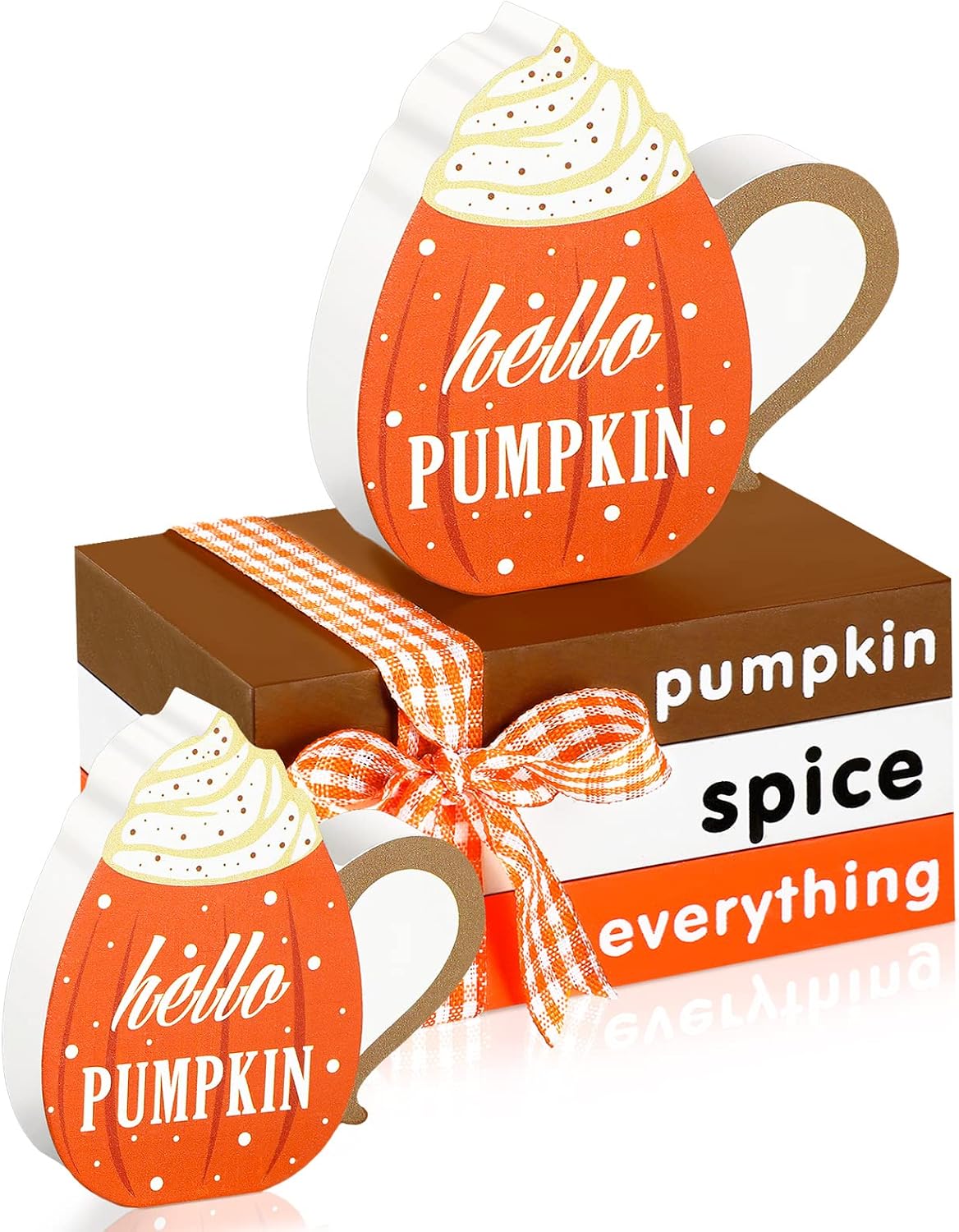 4 Pieces Thanksgiving Pumpkin Faux Wood Books Mini Fall Pumpkin Table Decor Autumn Pumpkin Wooden Decorative Books Rustic Tiered Tray Decor for Home Table Decor