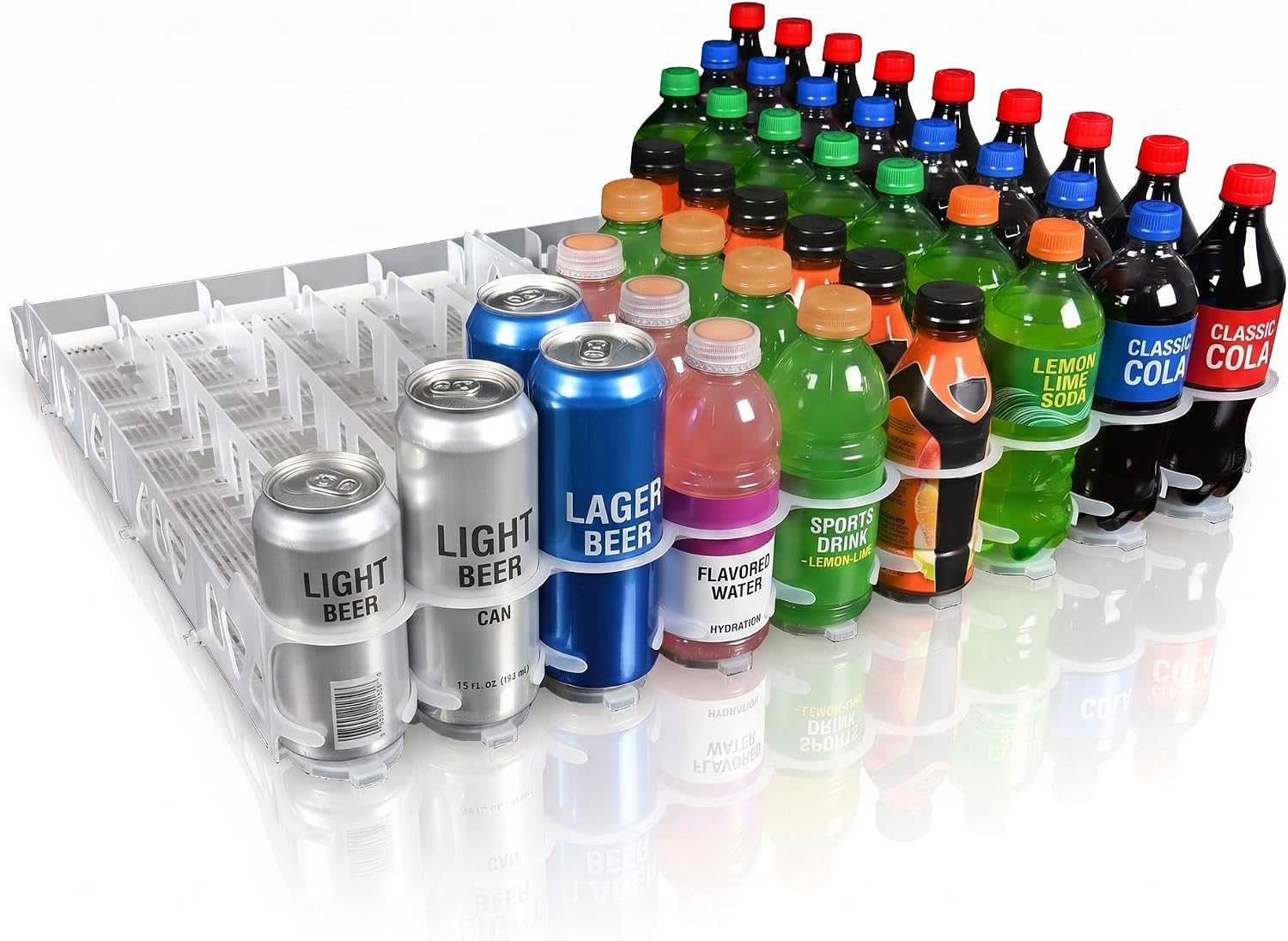 Visi-Slide 20oz Soda Beverage Dispenser – Gravity Fed Glide for Angled Shelves for Coolers, Commercial Refrigerators, Cold Vaults (Pack of 6) Drink Organizer for Cans, Bottles and More