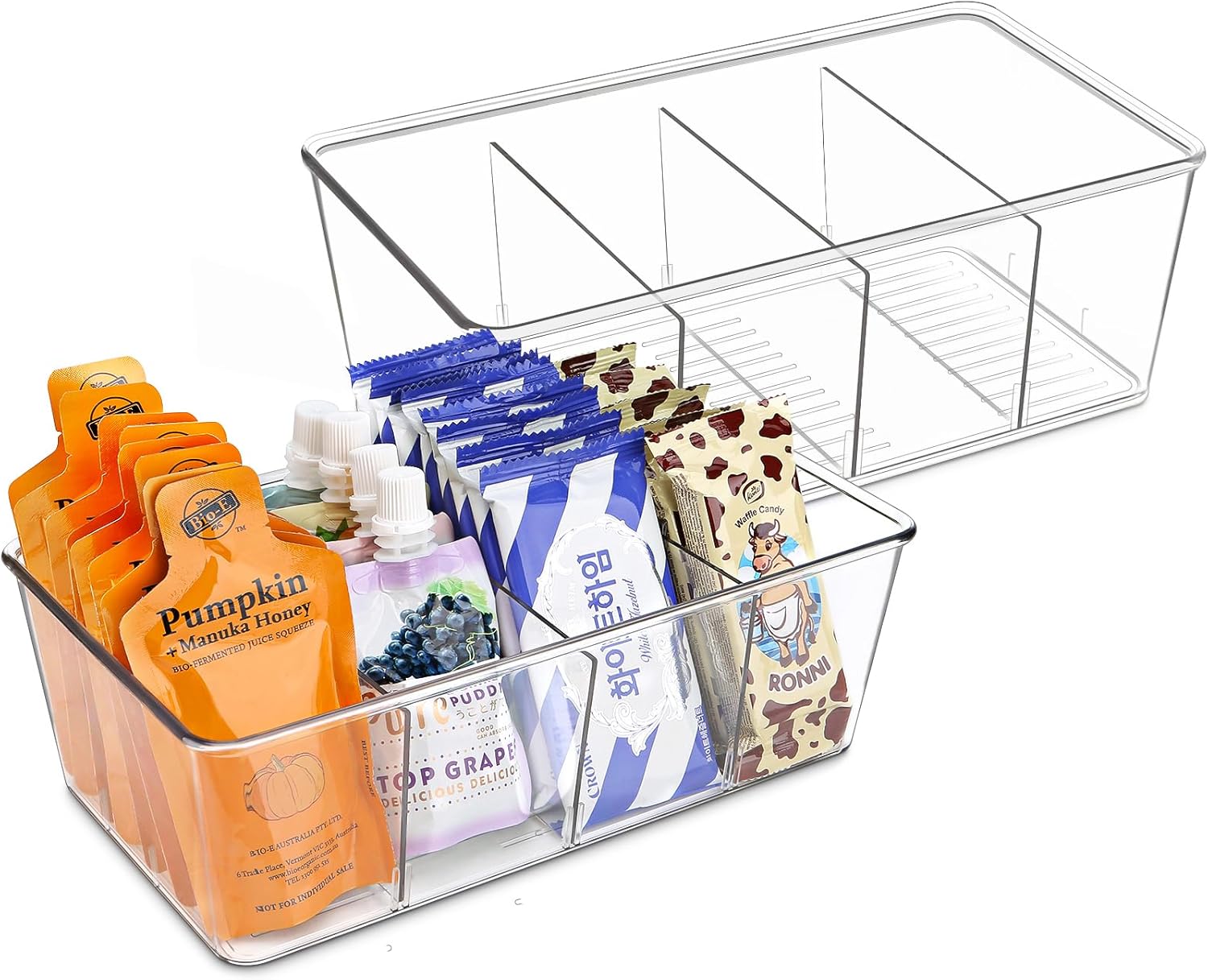 Batoto Pantry Organization and Storage Bins, Refrigerator Organizer Bins – Clear, Kitchen Organization and Storage with Dividers (2 Pack)