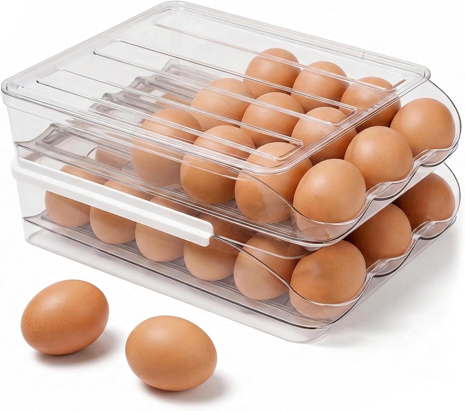Egg Holder for Fridge with Rolling Auto Dispense, Egg Dispenser for Refrigerator, Stackable Egg Organizer for Refrigerator, Holds 36 Eggs, Clear Space Saving Storage Container for Kitchen Use