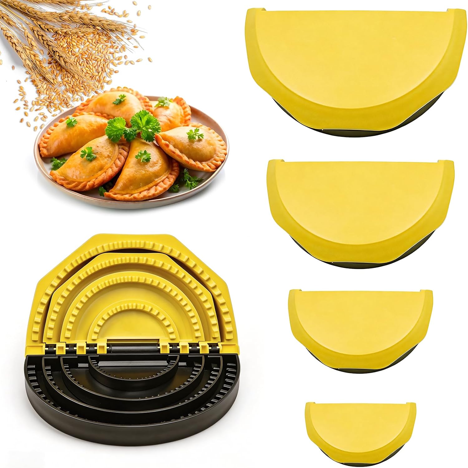 Pizzelle Makers 4-in-1 Tortilla Sealer Crimper & Empanada Maker Press – Make Tortillas, Dumplings & More with Easy-Clean Food-Grade Plastic Tool with User Manual in Black-Yellow (Yellow-Black)