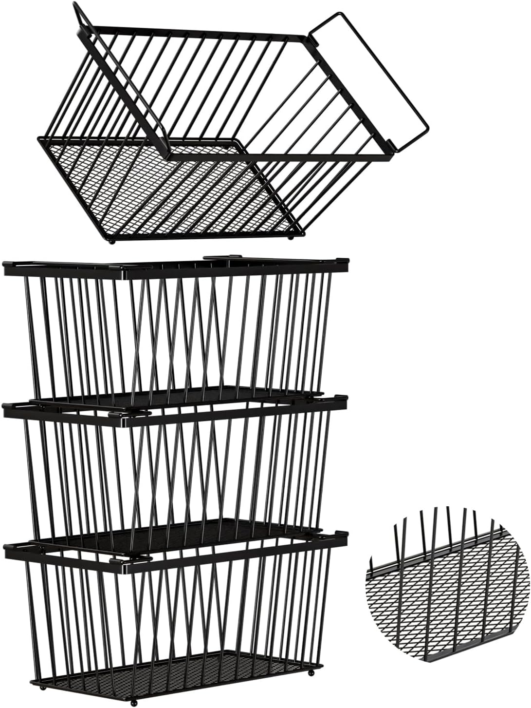 Enhanced Leak-Proof Bottom – Freezer Organizer Bins ，4 Pack Stackable Deep Freezer Organizer Bins for 7 Cu.FT Small Chest Freezer，organization and storage，pantry organizers(4 Pack-black)