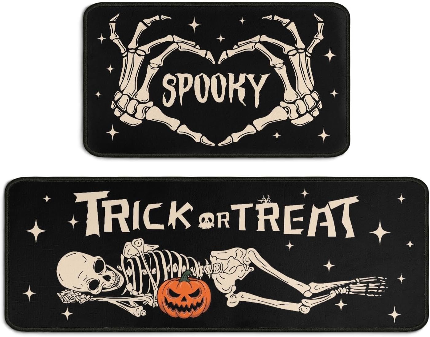 2 Piece Halloween Kitchen Decor Rugs Set,Skeleton Kitchen Rugs and Mats Non Skid Washable Absorbent Kitchen Accessories Decoration Floor Mats 17″x47″+17″x30″