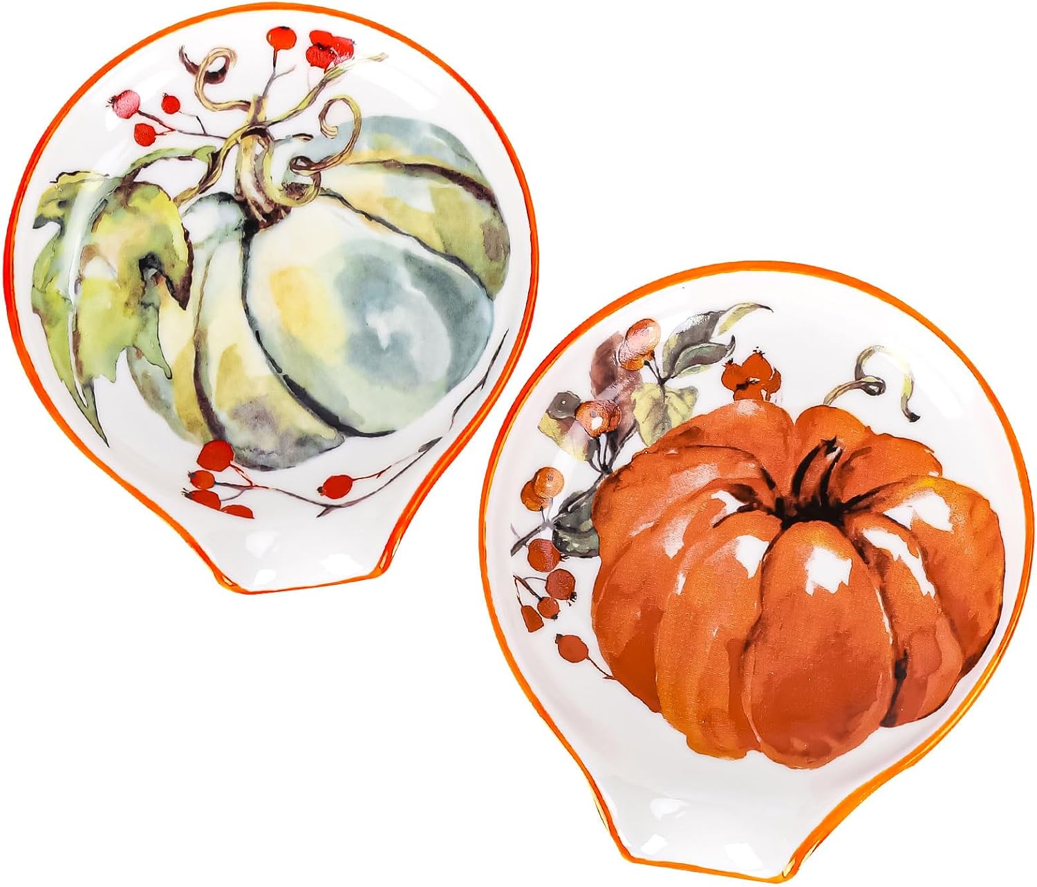 Whaline Fall Mini Ceramic Spoon Rests Watercolor Autumn Pumpkin Small Coffee Spoon Holder for Coffee Stirrers Teaspoon Thanksgiving Party Counter Kitchen Housewarming Gift, 2Pcs