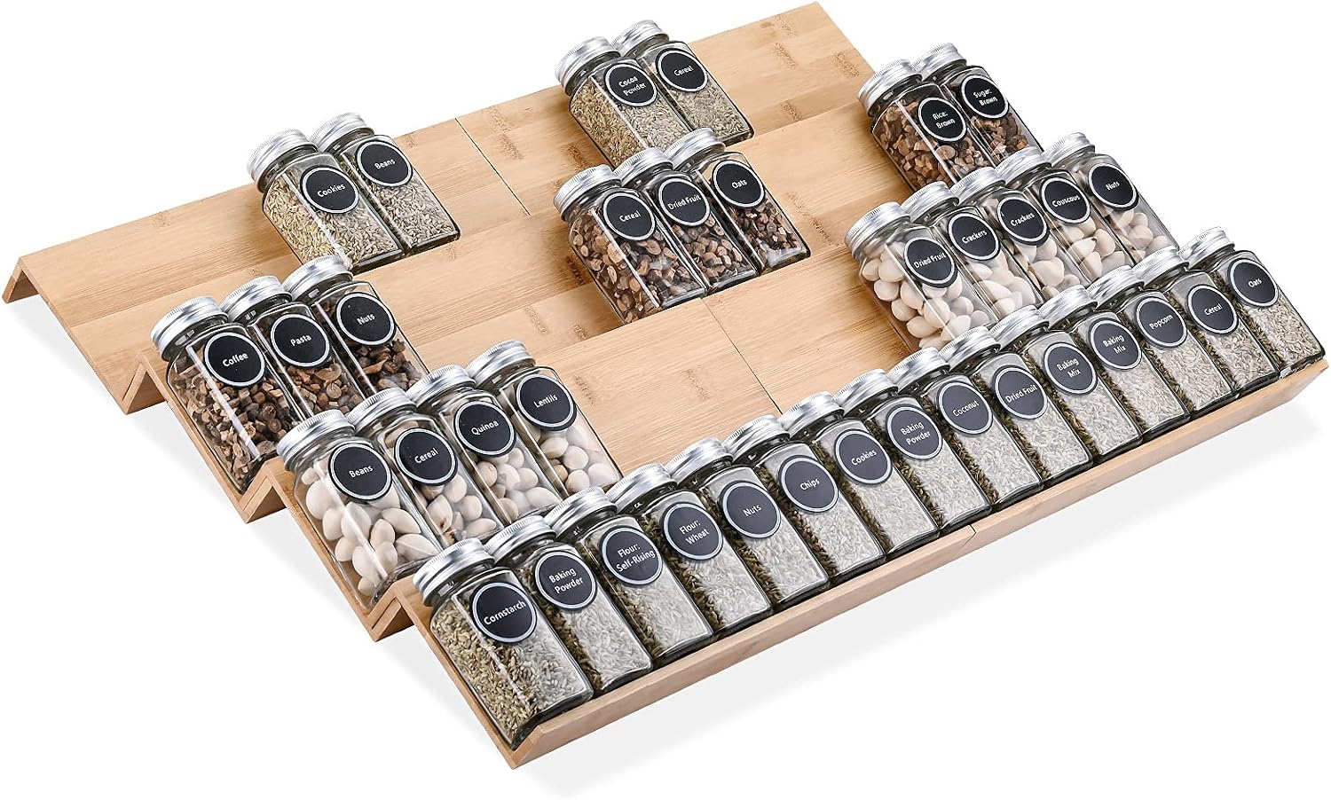 Mulush Bamboo Spice Rack Tray – Spice Drawer Organizer for Kitchen Cabinets Storage and Organization (Jars Not Included, 8 Individual Pieces, Not Adjustable)