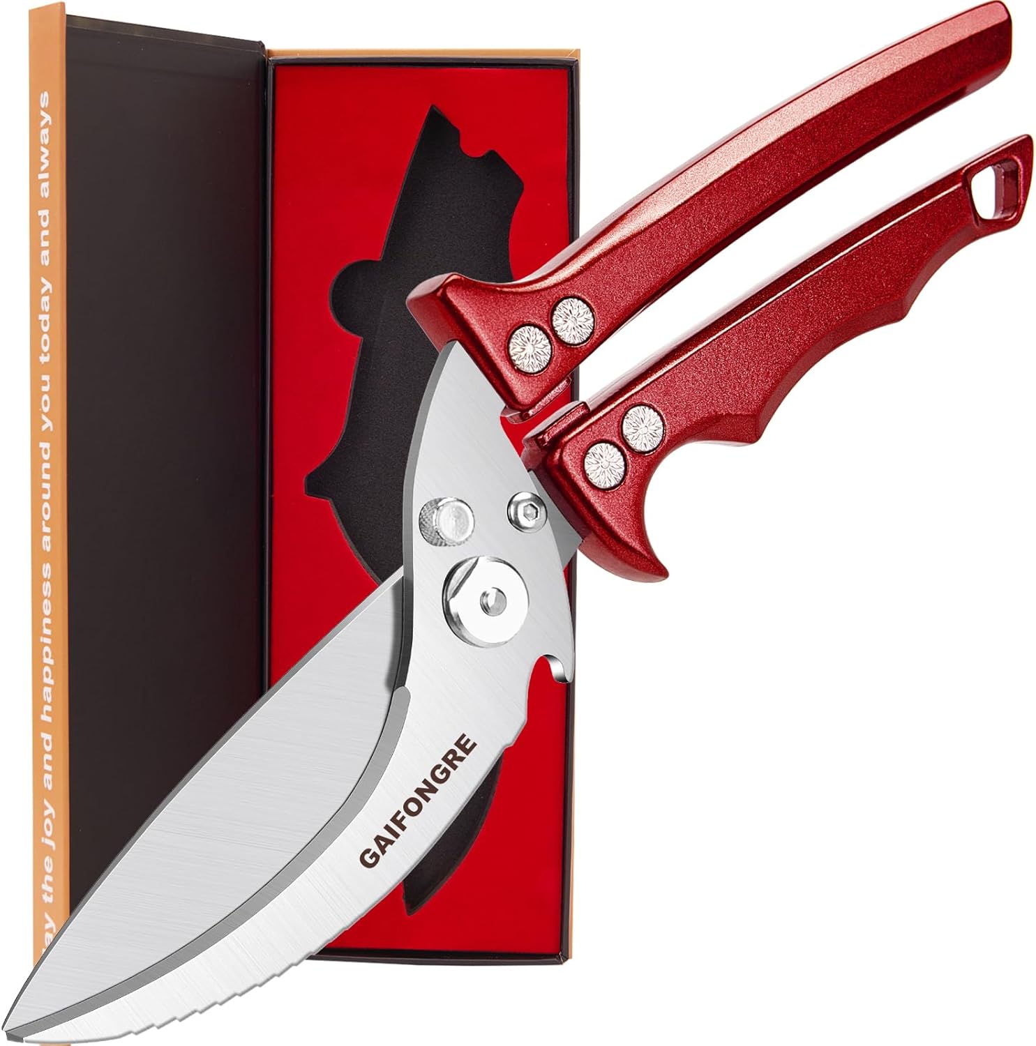 Heavy Duty Poultry Scissors – All Purpose Kitchen Shears for Chicken, Fish & Meat – Easily Separable, Dishwasher Safe (Red)