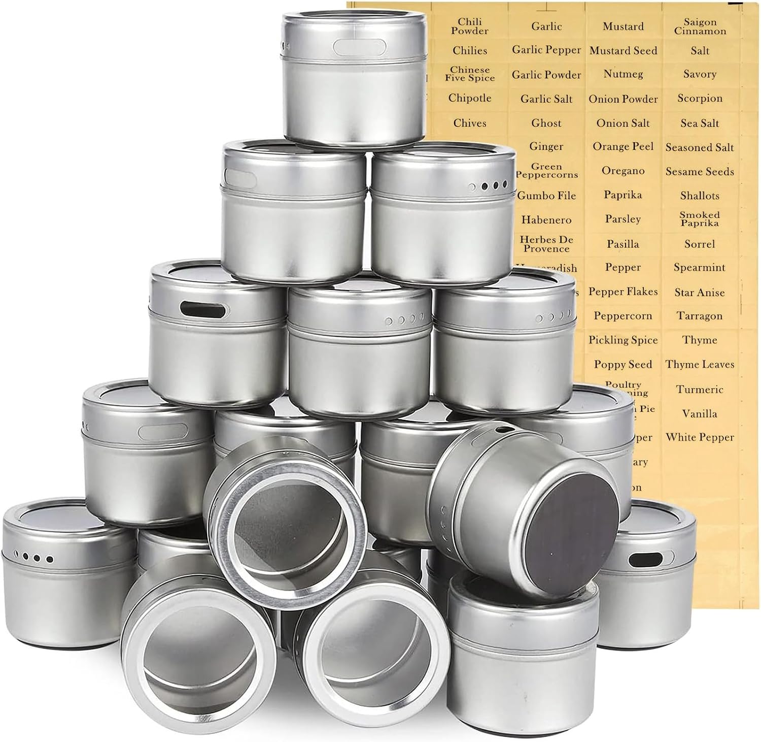 Juvale 20-Pack Magnetic Spice Jars – Space-Saving & Magnetic Spice Rack for Refrigerator – Preprinted Labels & Seasoning Containers – Pack of 20, 3.4 fl oz