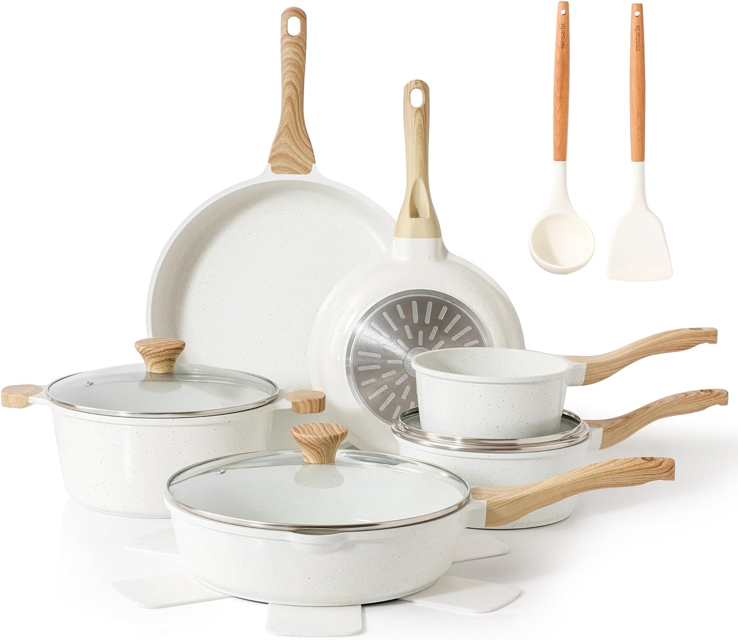 SENSARTE Nonstick Ceramic Cookware Set 16-Piece, Healthy Pots and Pans Set, Non-toxic Kitchen Cooking Set with Stay-Cool Handles, Silicone Utensils and Pot Protectors, PFAS/PTFE/PFOA Free