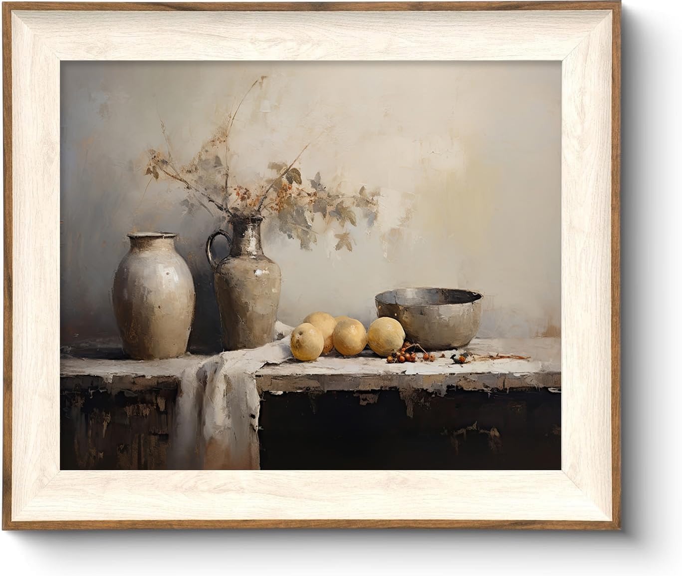 ASTRDECOR Framed Kitchen Wall Art Prints, Rustic Kitchen Farmhouse Wall Decor Living Room, Vintage Jars Still Life Oil Painting Dining Room Wall Decor, Fruits Botanical Canvas Wall Art-10”x 12”