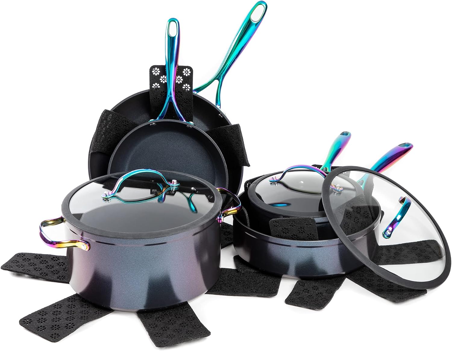 Set 12-Piece Nonstick Ceramic Cookware Set Thyme & Table Rainbow/Ideal for cooking exquisite dishes/Mom needs it/Ideal product for Chef/This product should not be missing in your home, 21x14x7