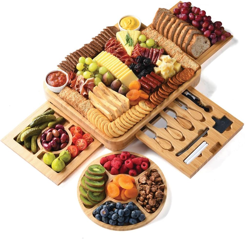 Bamboo Charcuterie Boards Gift Set – Simple Meat and Cheese Board Set with Charcuterie Board Accessories, Valentines Day Gifts, Unique House Warming Gifts New Home – Home it