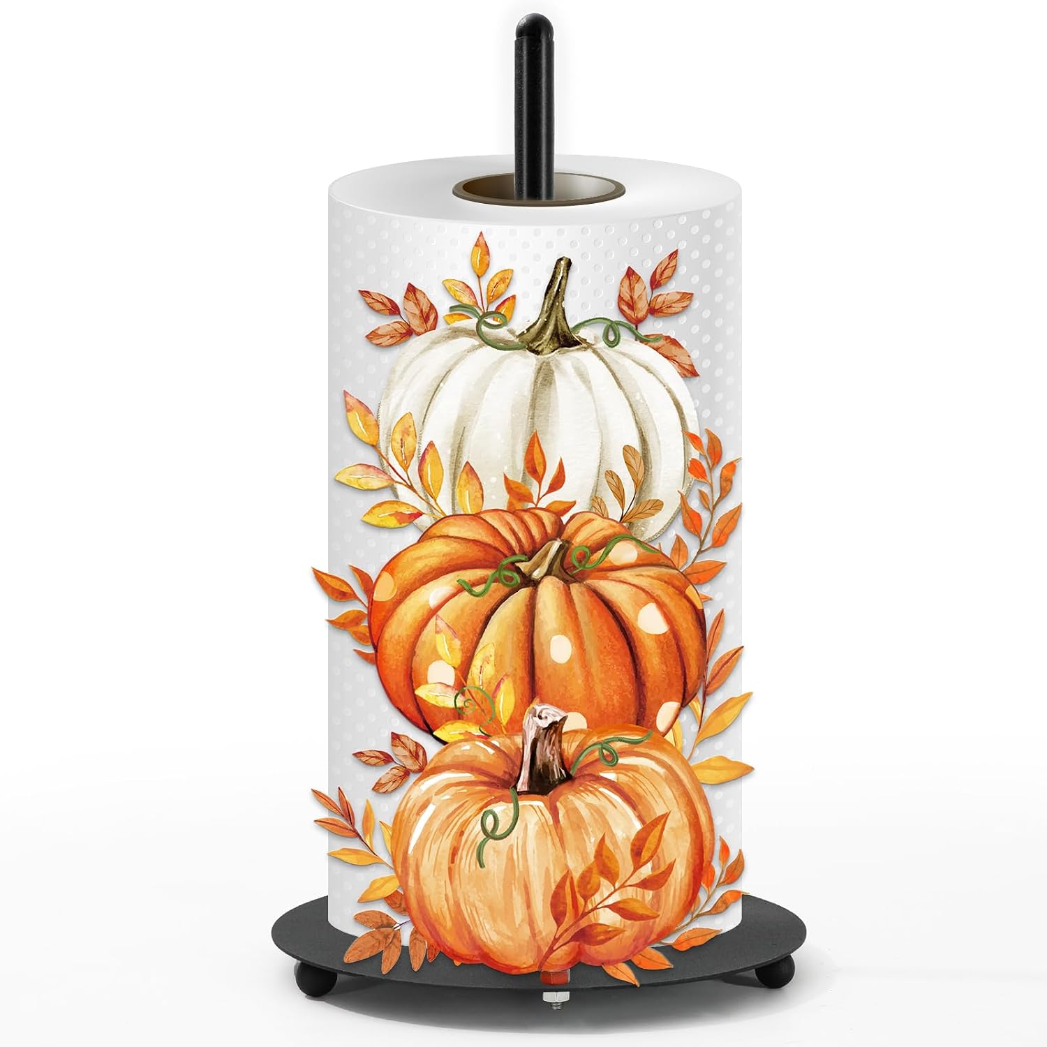 JarThenaAMCS Fall Paper Towel Holder Watercolor Pumpkin Pile Kitchen Decor Accessories Large Metal Towel Holder Stand for Autumn Thanksgiving Home Party Bathroom Countertop