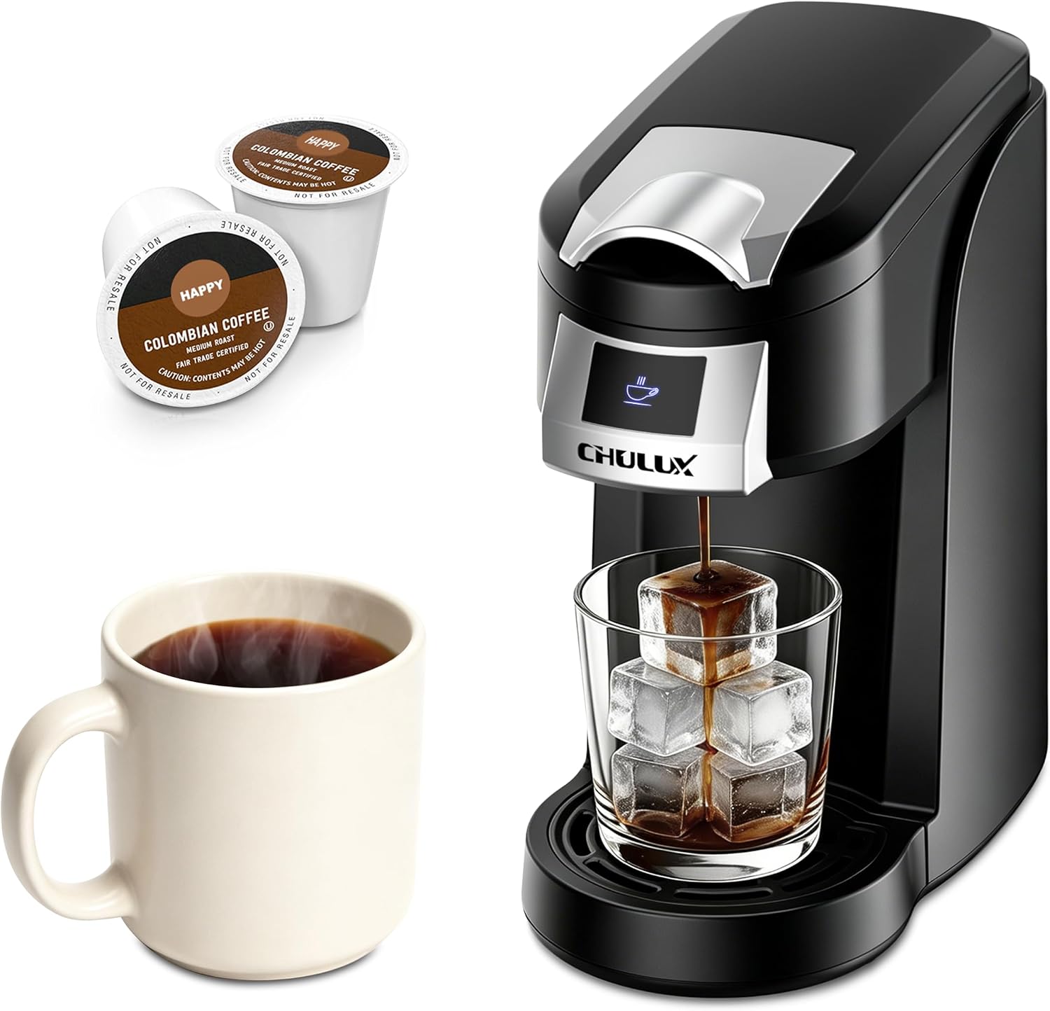 CHULUX Lite Single Serve Coffee Maker for K Cup Capsules, Single Cup Reservoir Coffee Maker with One Touch Brewing, 5 to 12 Oz Brew Sizes, Designed Specifically for Standard Mugs, Black