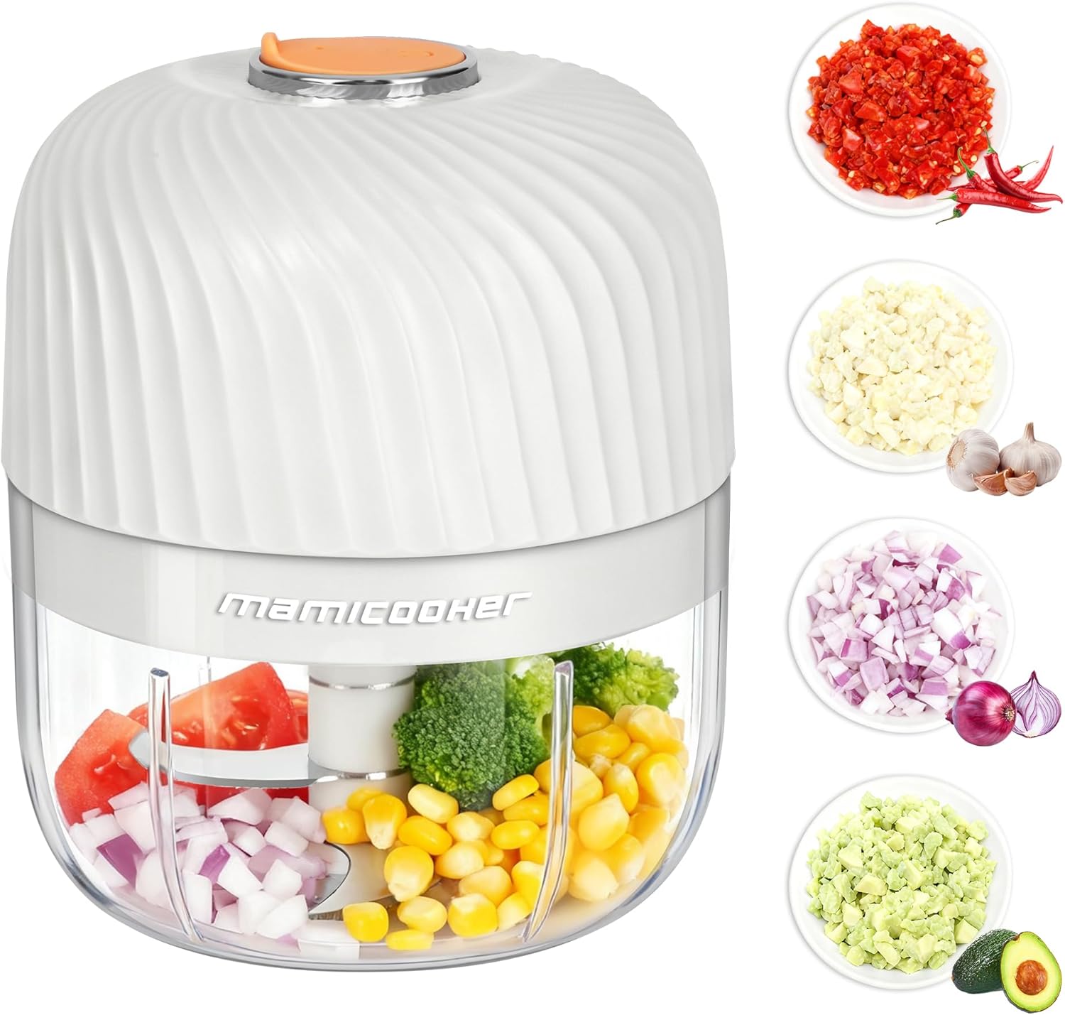 Electric Garlic Chopper 250ML, Mini USB Rechargeable Veggie Chopper, Cordless Garlic Mincer Onion Chopper Food Chopper for Ginger Chili Meat Sauce, Wireless Food Processor, White