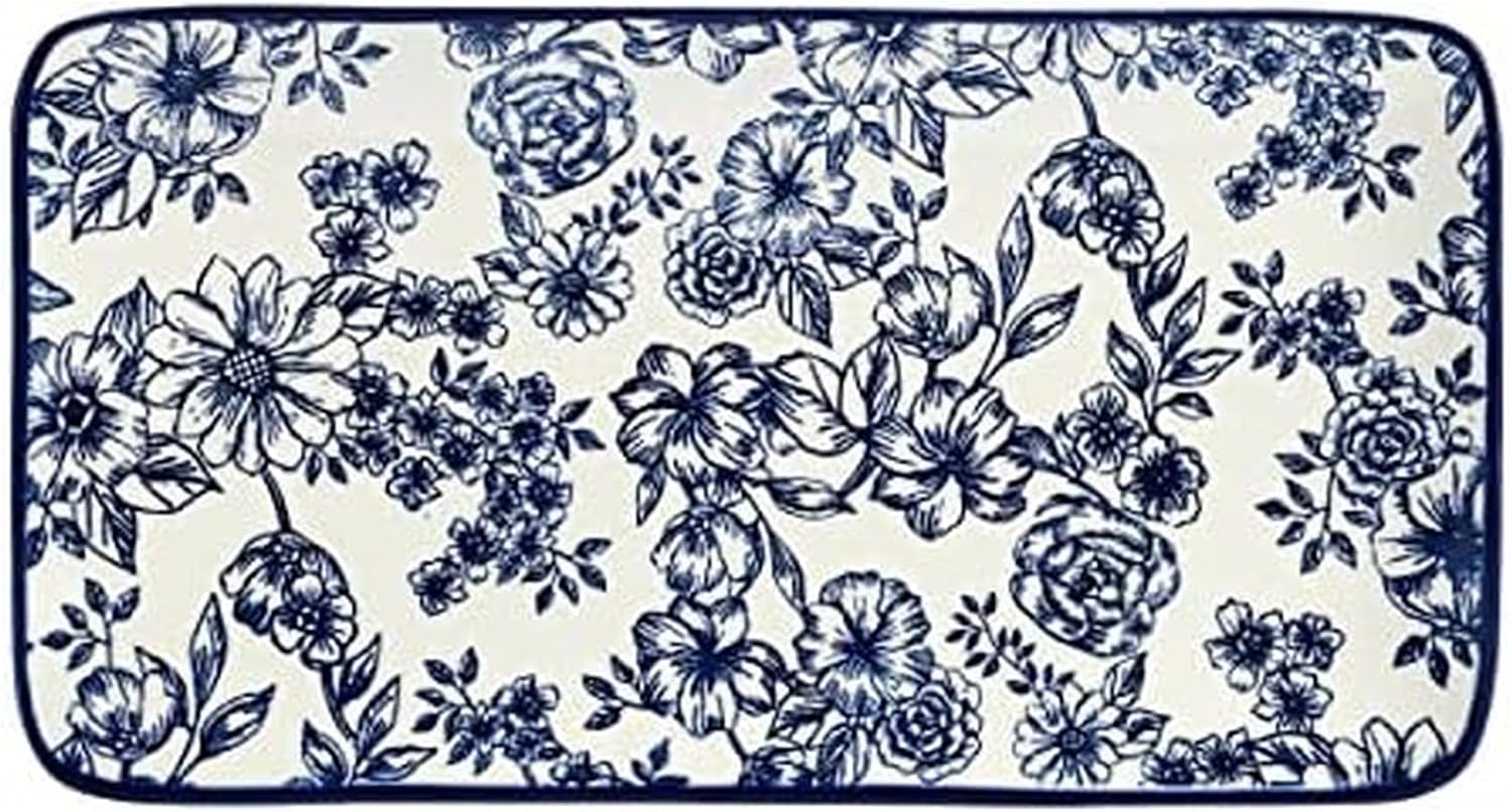 Pfaltzgraff Gabriela Blue Floral Rectangle Platter, 14.75 Inch