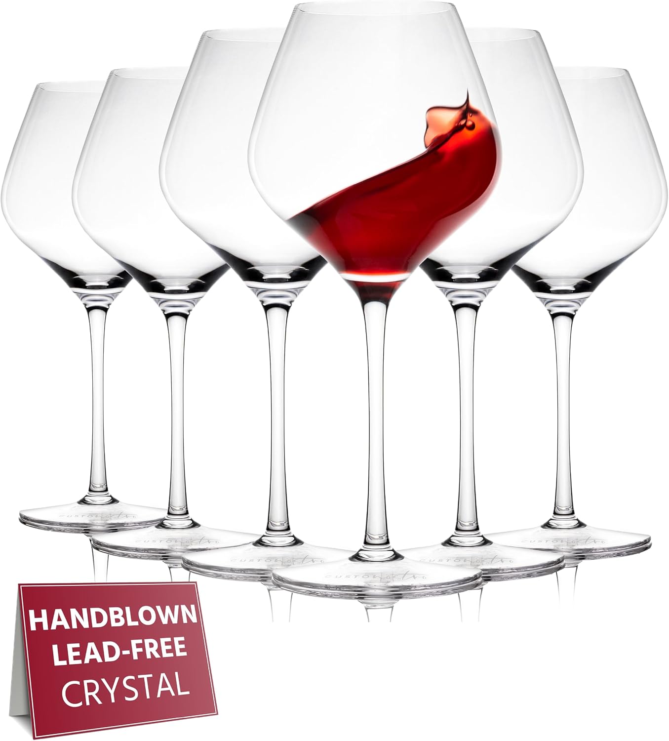 Gusto Nostro Crystal Wine Glasses Set of 6, 22 Oz Long Stem Modern Wine Glasses for White and Red Wine, Dishwasher Safe, Fancy, Elegant, Large and Tall Wine Glass for Wedding Christmas Anniversary