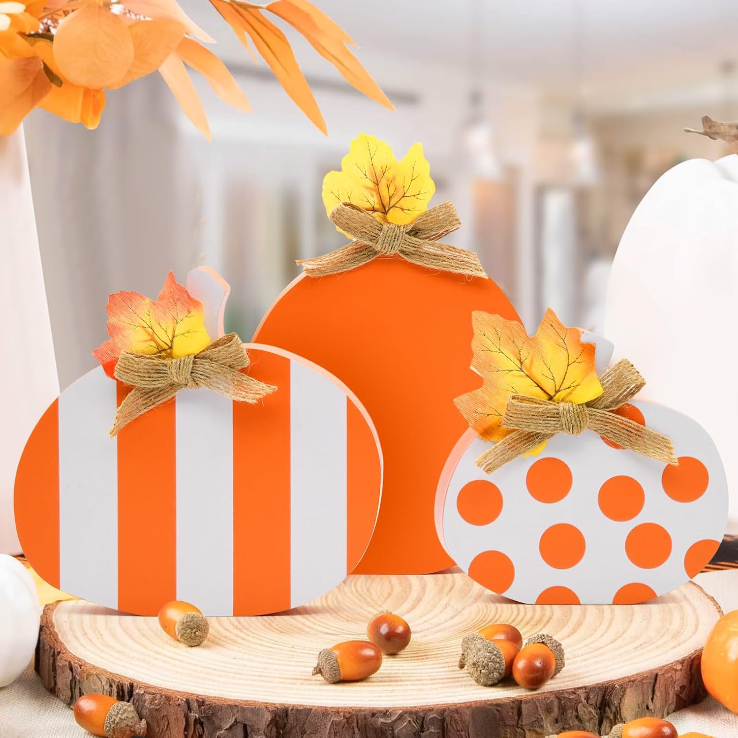 Fall Pumpkin Decor-Wooden Autumn Pumpkin Decorations Fall Decorations for Home Shelf Mantel Thanksgiving Tabletop Farmhouse Tiered Tray Decor (Set of 3)