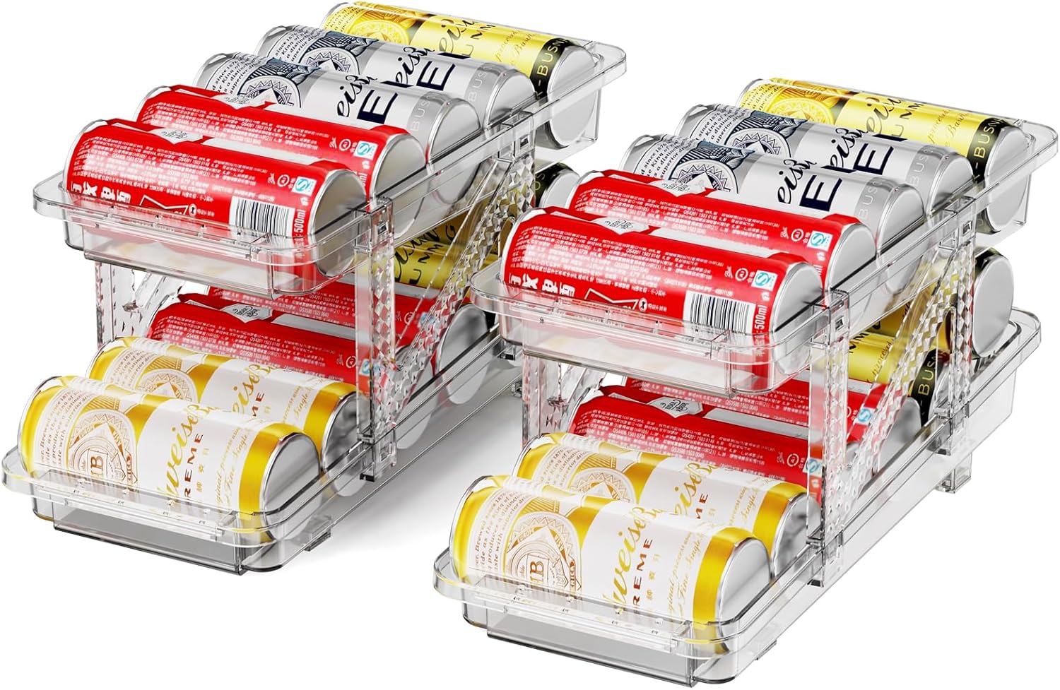 Jsyrjing Drink Organizer for Fridge Soda Holder for Refrigerator Can Dispenser,Adjustable Width Can Holders for Fridge Suitable for Storage Cabinet and Pantry Clear (2 Pack)