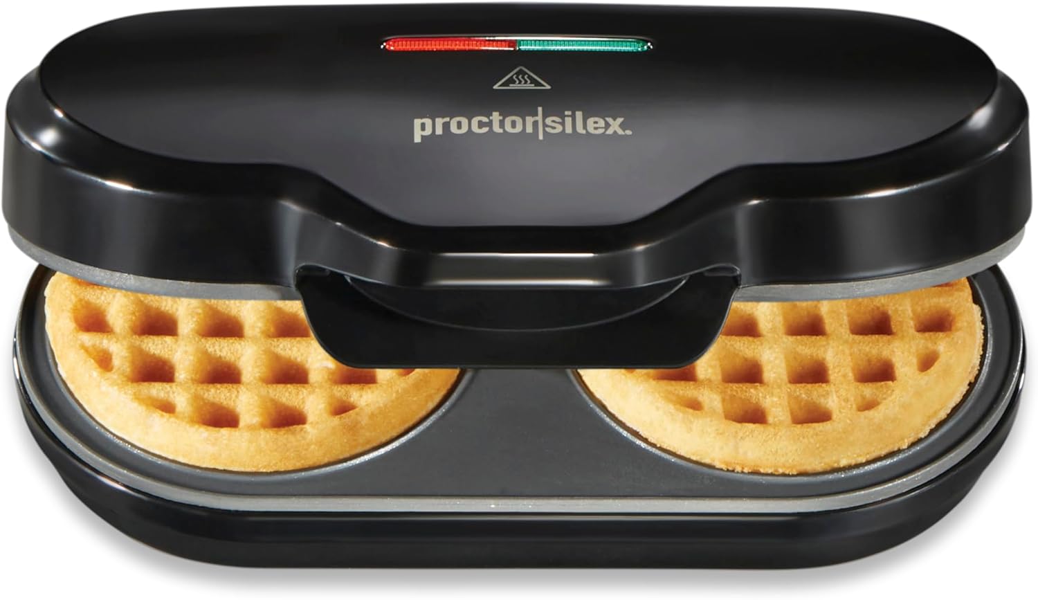 Proctor Silex Double Mini Waffle Maker With 4” Round Non-Stick Grids | Make 2 Personalized Individual Breakfast Keto Chaffles and Hashbrowns In 2 Minutes | PFAS-Free | Compact | Black | 26102MN