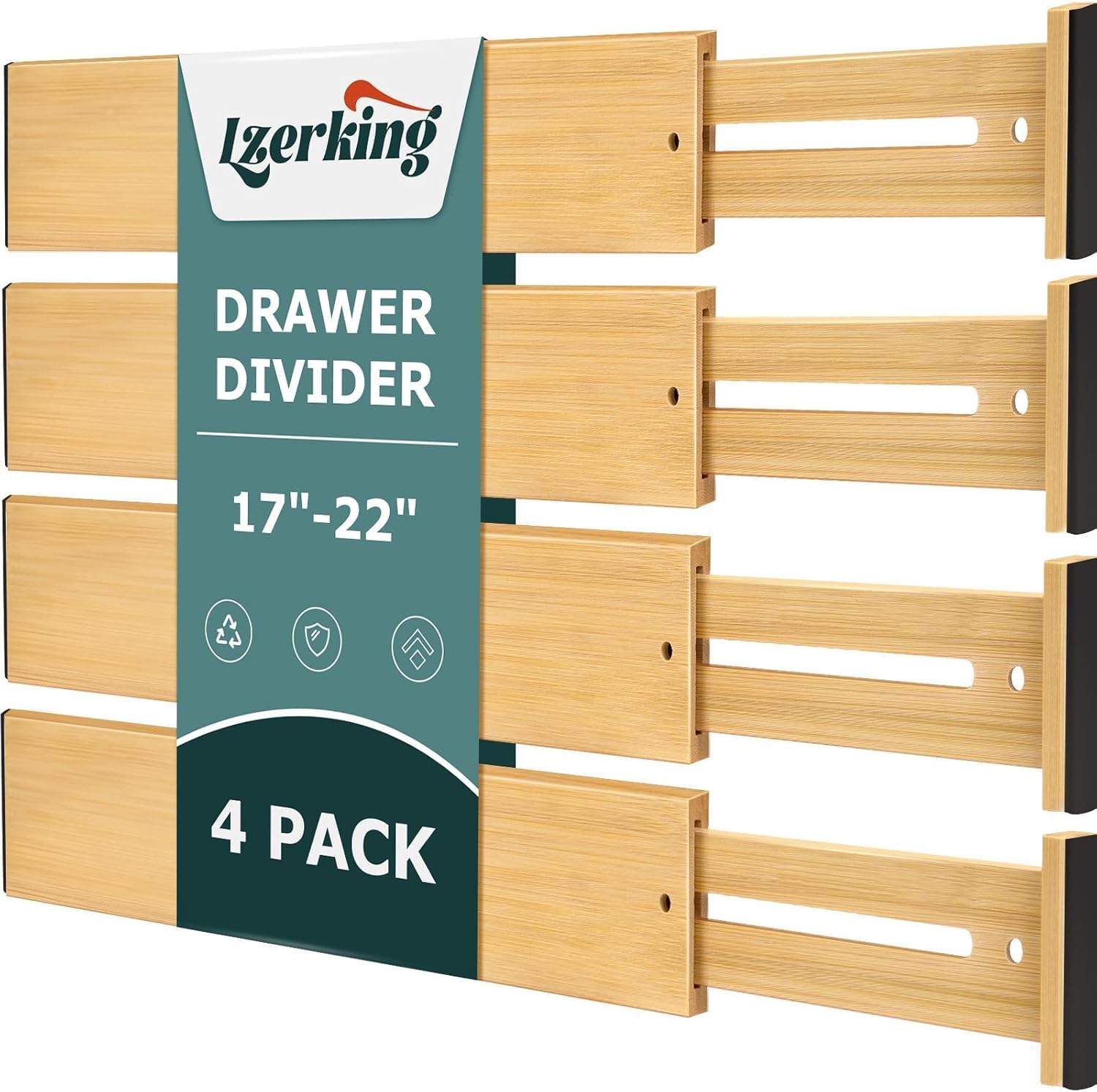 Lzerking Kitchen Drawer Dividers 4 Pack, Adjustable Bamboo Drawer Organizer, 17-22″ Expandable Utensil Organizer for Kitchen, Dresser, Closet, Bedroom, Bathroom