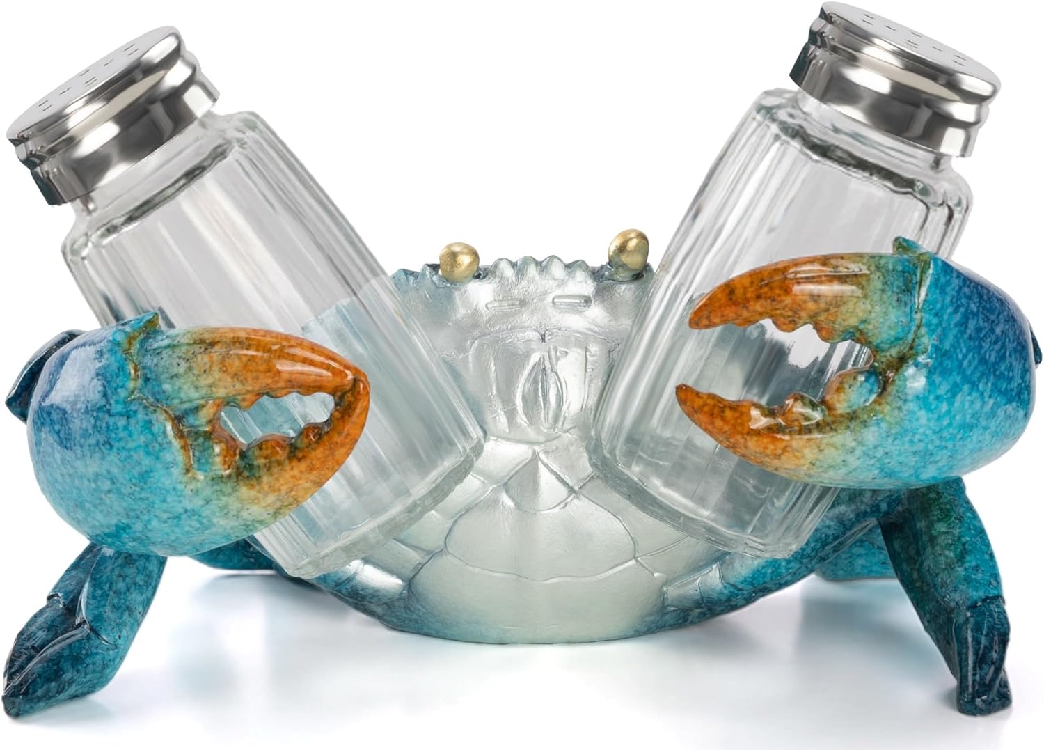 VVGIFTS Decorative Blue Crab Salt and Pepper Shaker Holder, Coastal Kitchen Decor (Crab)