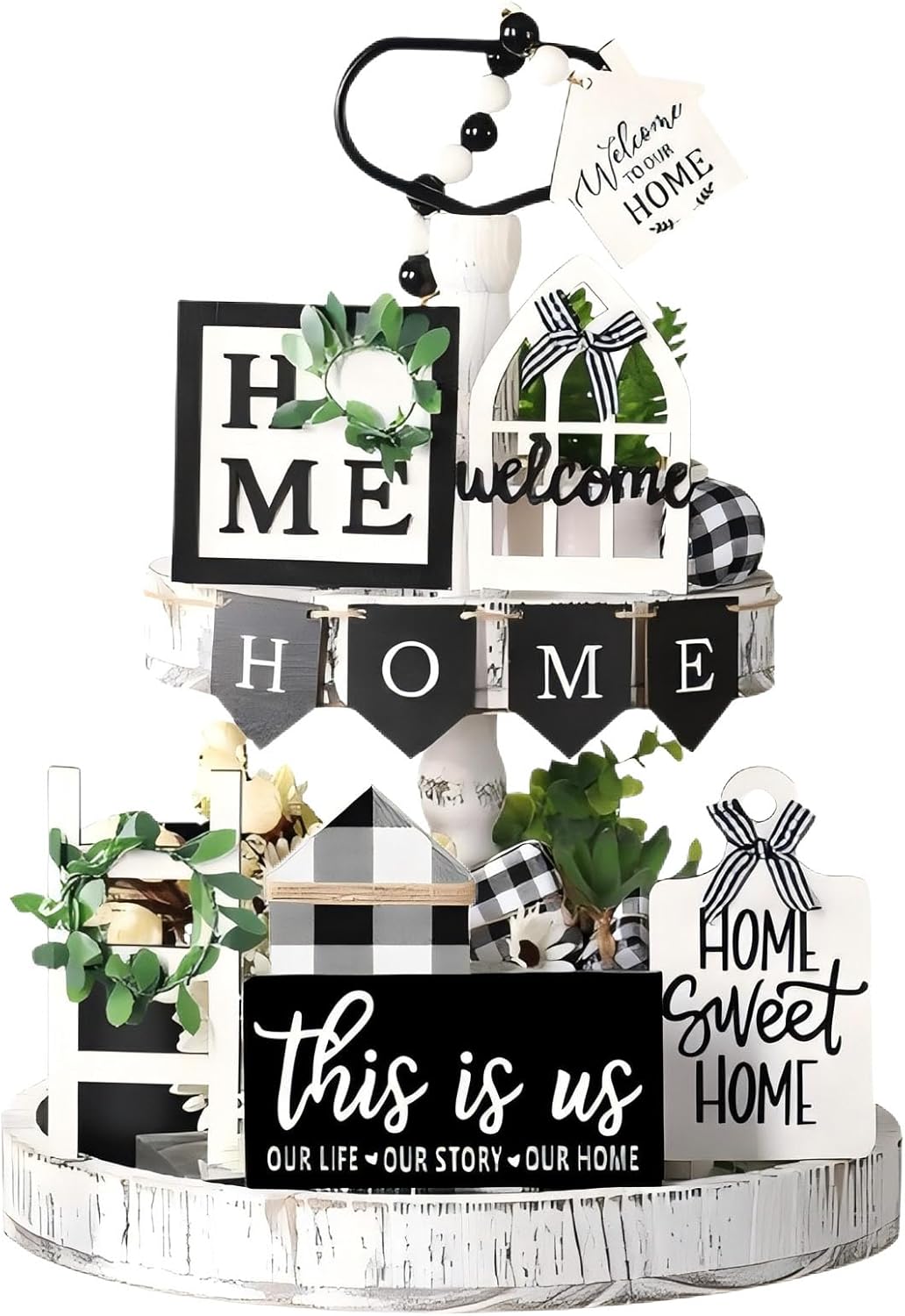 11PCS Farmhouse Tiered Tray Decor Set-Rustic Wooden Mini Signs and Decorations for Home and Kitchen Display (Tiered Tray Not Included)