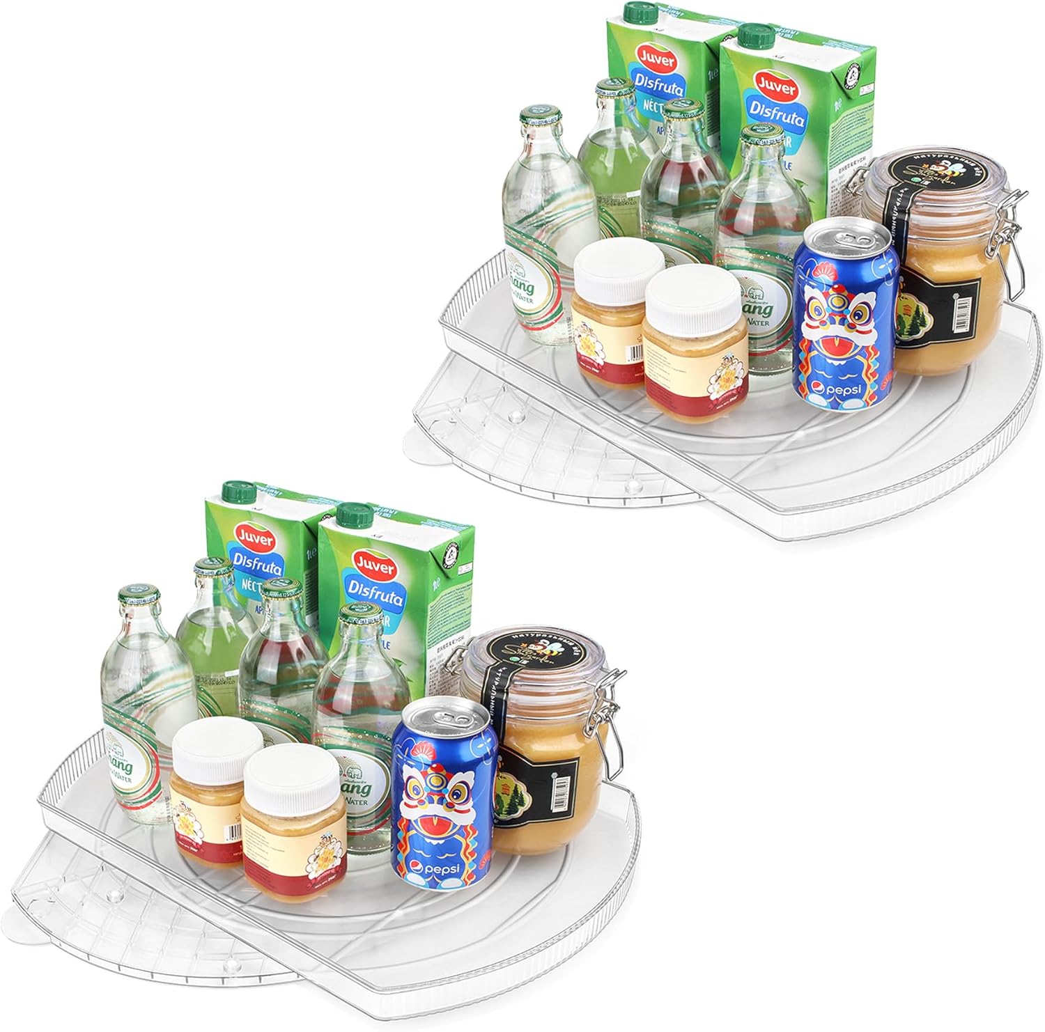 Lazy Susan Turntable for Refrigerator, Square Turntable Organizer for Fridge Cabinet, Pantry, Countertop (15.3″ x 11.1″ Rectangle 2 Pack – Clear)