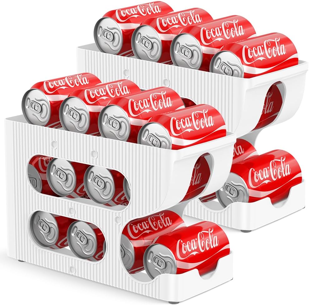 Sotfamily FIFO Soda Can Organizer for Pantry or Fridge, Holds 24 Cans | 2-Pack Automatic Rolling Drink Organizer for Fridge, Space-Saving Pop Can Dispenser/Holder/Storage/Container for Refrigerator